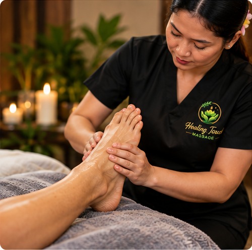 Close up of a relaxing foot massage treatment